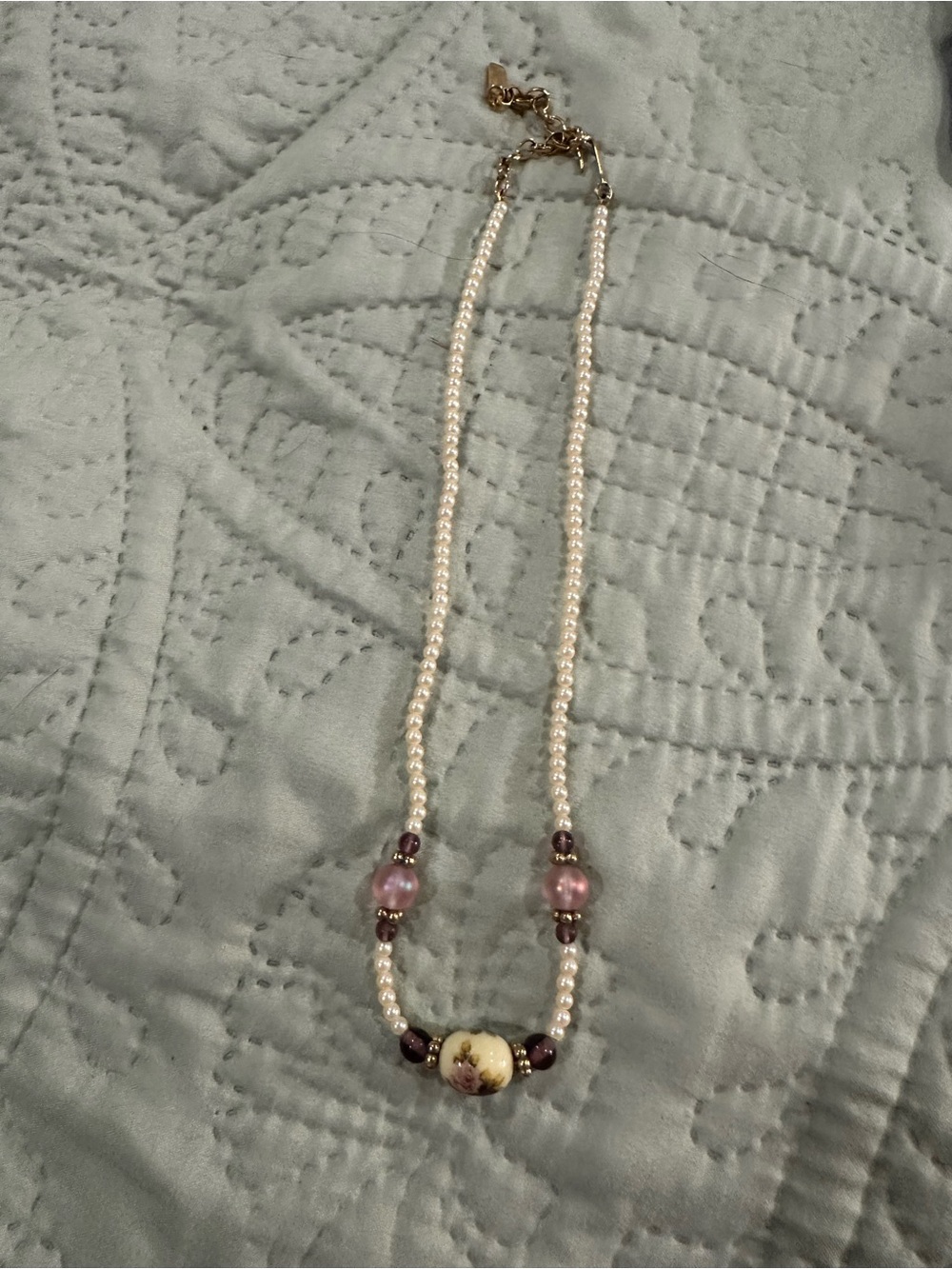 Vintage 1928 pearl with plum floral beads necklace